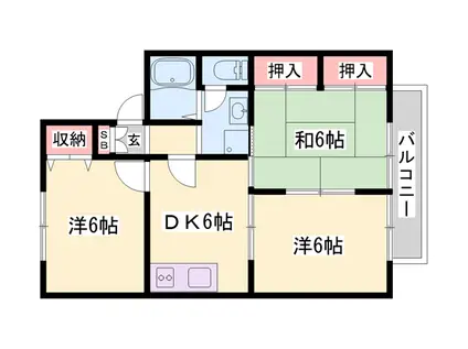 プレミールコートA棟(3DK/2階)の間取り写真