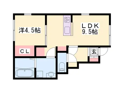 オーシャンコート西蒲田(1LDK/1階)の間取り写真
