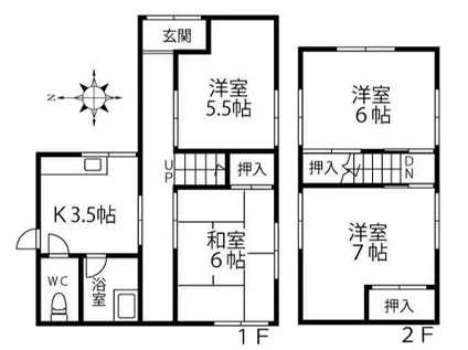 加古川線 社町駅 徒歩59分 2階建 築31年(4K)の間取り写真