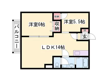 カームモリ(2LDK/1階)の間取り写真