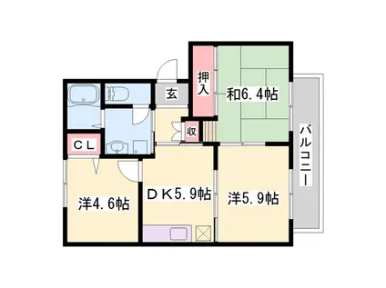 ディアス上ノ茶屋 B棟(3K/1階)の間取り写真