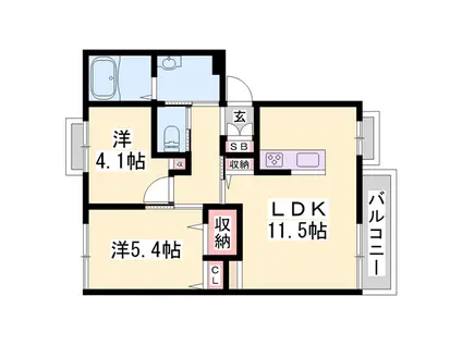 アネックス御立(2LDK/1階)の間取り写真