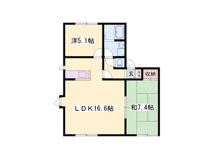 ディアス三木(2LDK/2階)の間取り写真