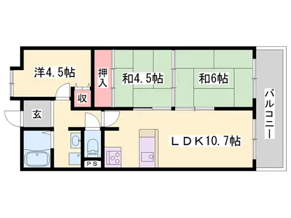 ユニライフ姫路白浜の宮(3LDK/2階)の間取り写真