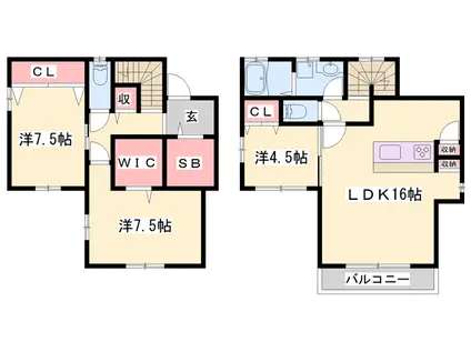 播但線 京口駅 徒歩21分 2階建 築9年(3LDK)の間取り写真