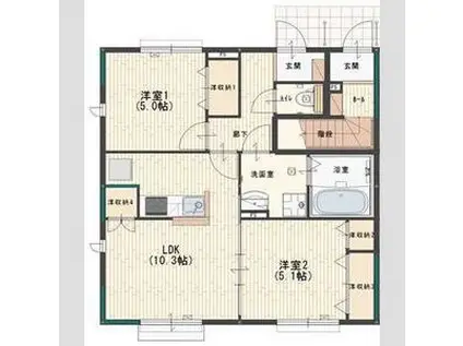 カーサ・デルソーレKHK A棟(2LDK/1階)の間取り写真