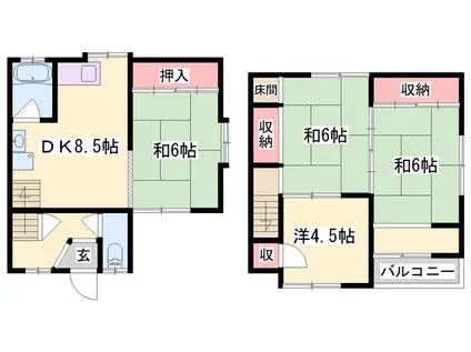 山陽電気鉄道網干線 山陽網干駅 徒歩13分 1階建 築36年(4DK)の間取り写真