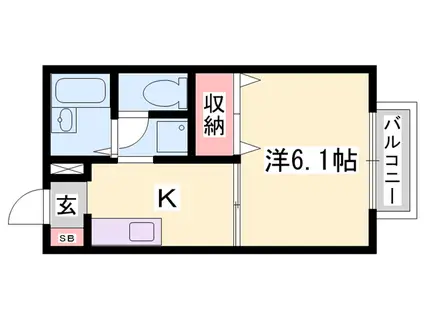 オークタウン書写 D棟(1K/2階)の間取り写真