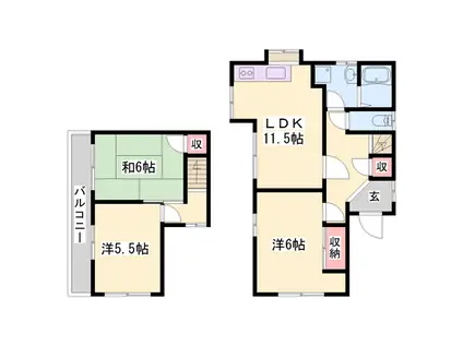 山陽本線 東加古川駅 徒歩25分 2階建 築41年(3LDK)の間取り写真
