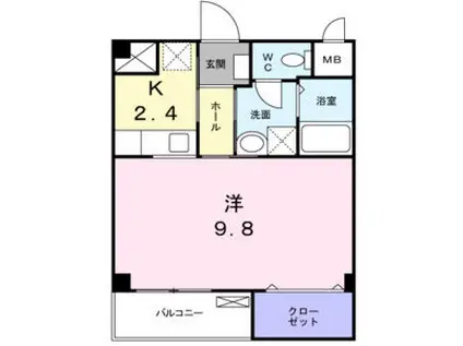 ラ・ロゼベール(1K/2階)の間取り写真