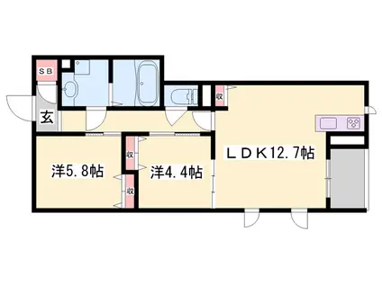 エルビエントⅡ(2LDK/1階)の間取り写真