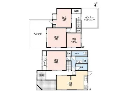 播但線 野里駅 徒歩13分 2階建 築63年(4LDK)の間取り写真