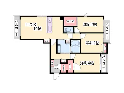 イグレック小野(2LDK/3階)の間取り写真