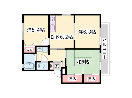 レガート2A・B(3DK/2階)の間取り写真