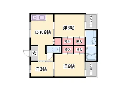 ビレッジハウス書写台(3DK/2階)の間取り写真