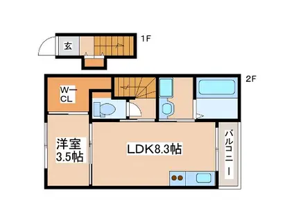 KUKUNA西蒲田 A棟(1LDK/2階)の間取り写真