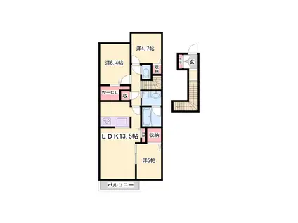 サワーソレアードB(3LDK/2階)の間取り写真