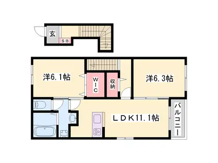 フクダ パーク サイドⅠ(2LDK/2階)の間取り写真