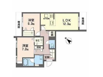 SHAMAISON MIMOSA OKUBO(2LDK/1階)の間取り写真