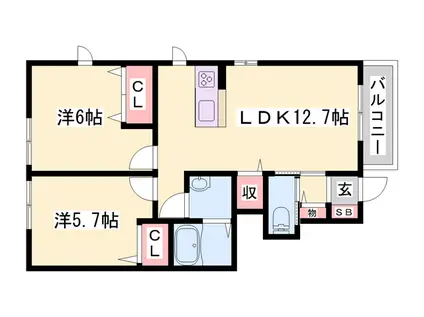カーサレジオKAZU棟(2LDK/1階)の間取り写真
