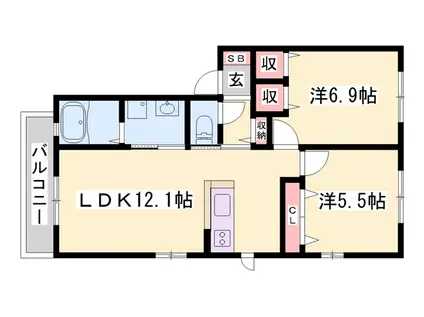 ヴィラ プラセール(2LDK/2階)の間取り写真