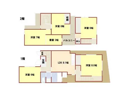 新神野タウンハウスB棟(5LDK)の間取り写真