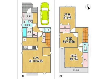 山陽本線 東加古川駅 徒歩21分 2階建 築1年(3LDK)の間取り写真