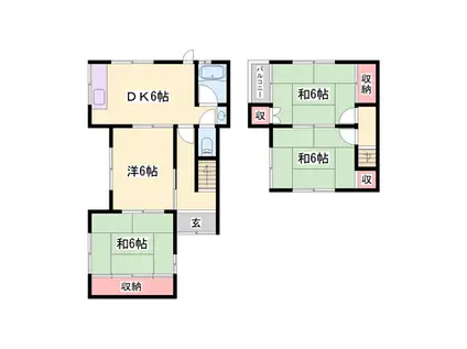 山陽本線 姫路駅 バス乗車時間：40分 古知之庄東バス停で下車 徒歩11分 2階建 築53年(4DK)の間取り写真