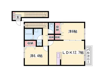 カトレーヴⅠ(2LDK/2階)の間取り写真