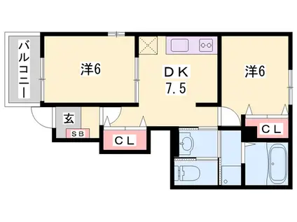 ピアヌーラ コーダⅡ(2DK/1階)の間取り写真