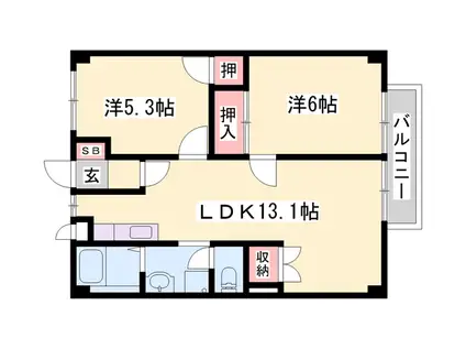 白池東ハイツ(2LDK/1階)の間取り写真