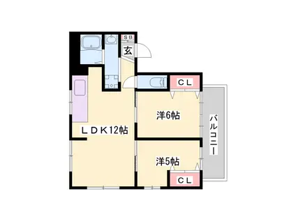 スイス第二ビル(2LDK/5階)の間取り写真