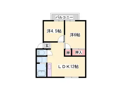 ラトゥール広畑(2LDK/2階)の間取り写真