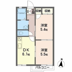 タウニィ旭(2DK/2階)の間取り写真