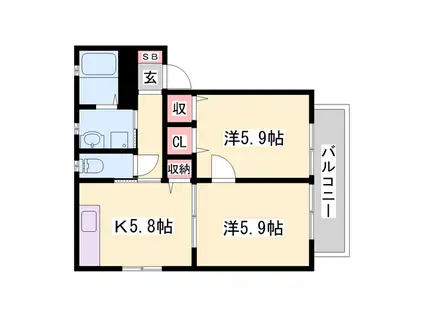 オネスト(2K/2階)の間取り写真