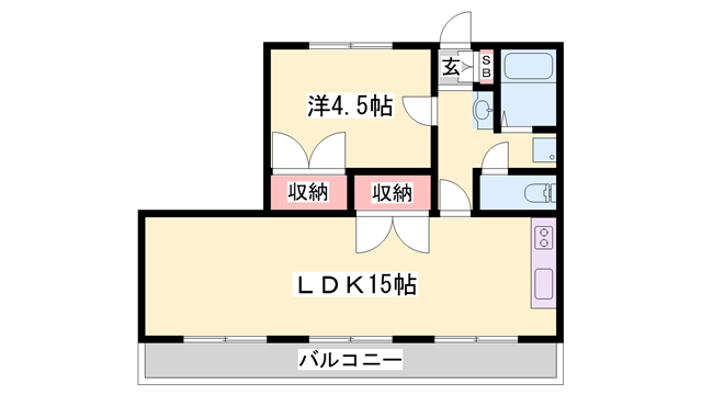山陽本線 英賀保駅 徒歩17分 3階建 築30年(1LDK/1階)の間取り写真
