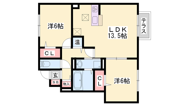 セジュールM・青山西(2LDK/1階)の間取り写真