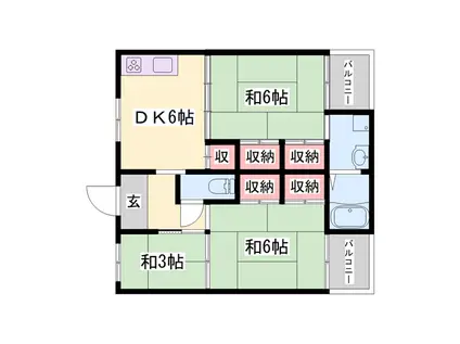 ビレッジハウス宮の前(3DK/4階)の間取り写真