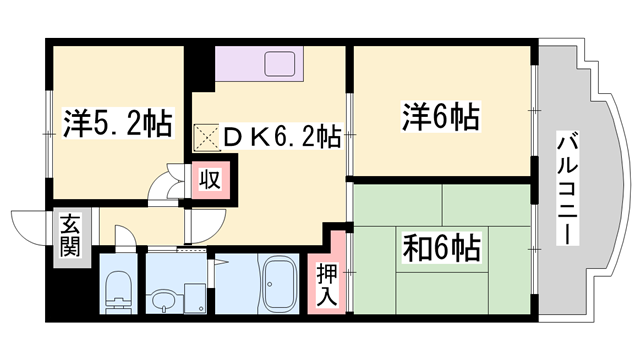 ロイヤルコーポ加古川(3DK/6階)の間取り写真