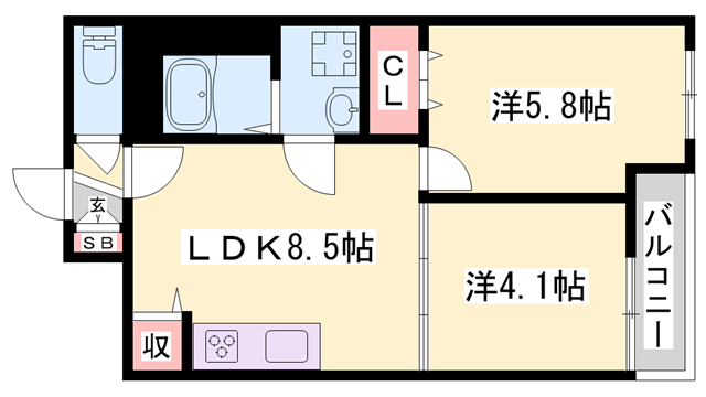 HABITASION京口(2LDK/3階)の間取り写真