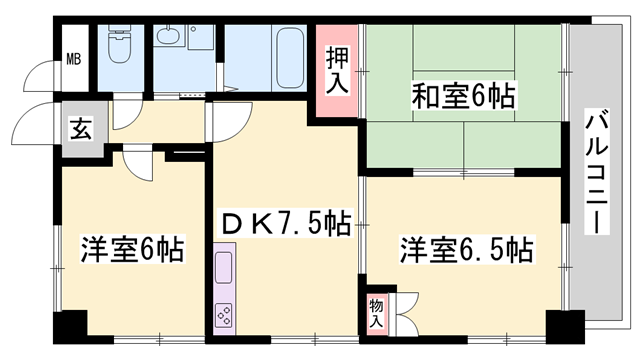 ピアイースト姫路白浜(3DK/2階)の間取り写真