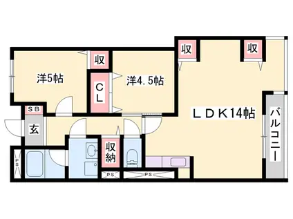 シャルムヒメゴー(2LDK/9階)の間取り写真