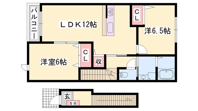 アメニティⅡ(2LDK/2階)の間取り写真