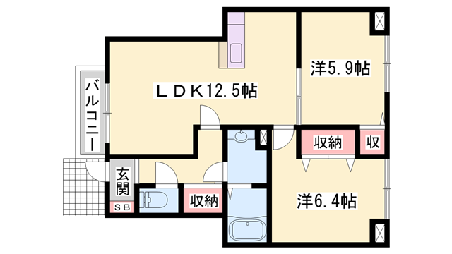 上の森ハウス(2LDK/1階)の間取り写真