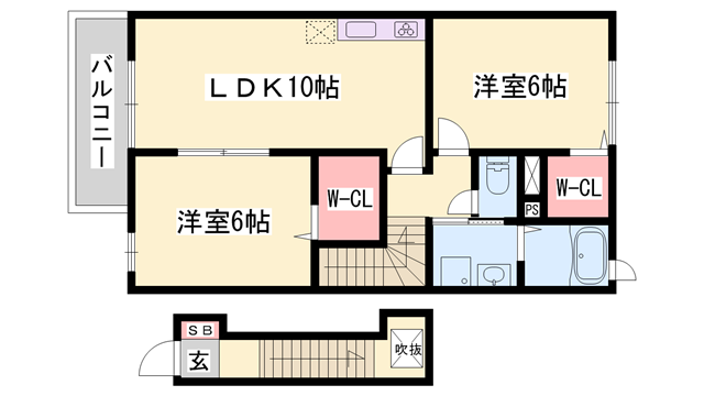 ザ・スイーツB棟(2LDK/2階)の間取り写真