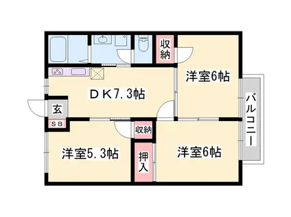 サンライズ青山(3DK/2階)の間取り写真