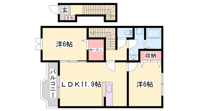 パレ・ロジュマン(2LDK/2階)の間取り写真