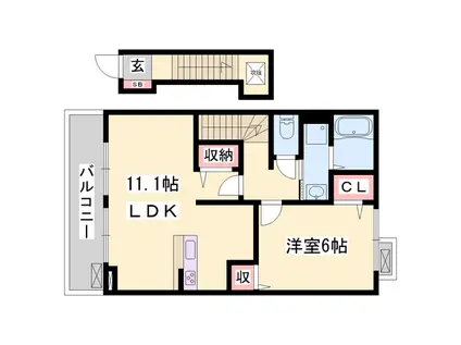 アウローラ玉手Ⅱ B棟(1LDK/2階)の間取り写真