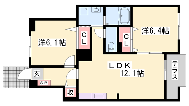 グラース・アンジュ(2LDK/1階)の間取り写真