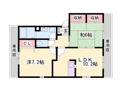 パディ飾磨 Ⅲ番館(2LDK/1階)の間取り写真